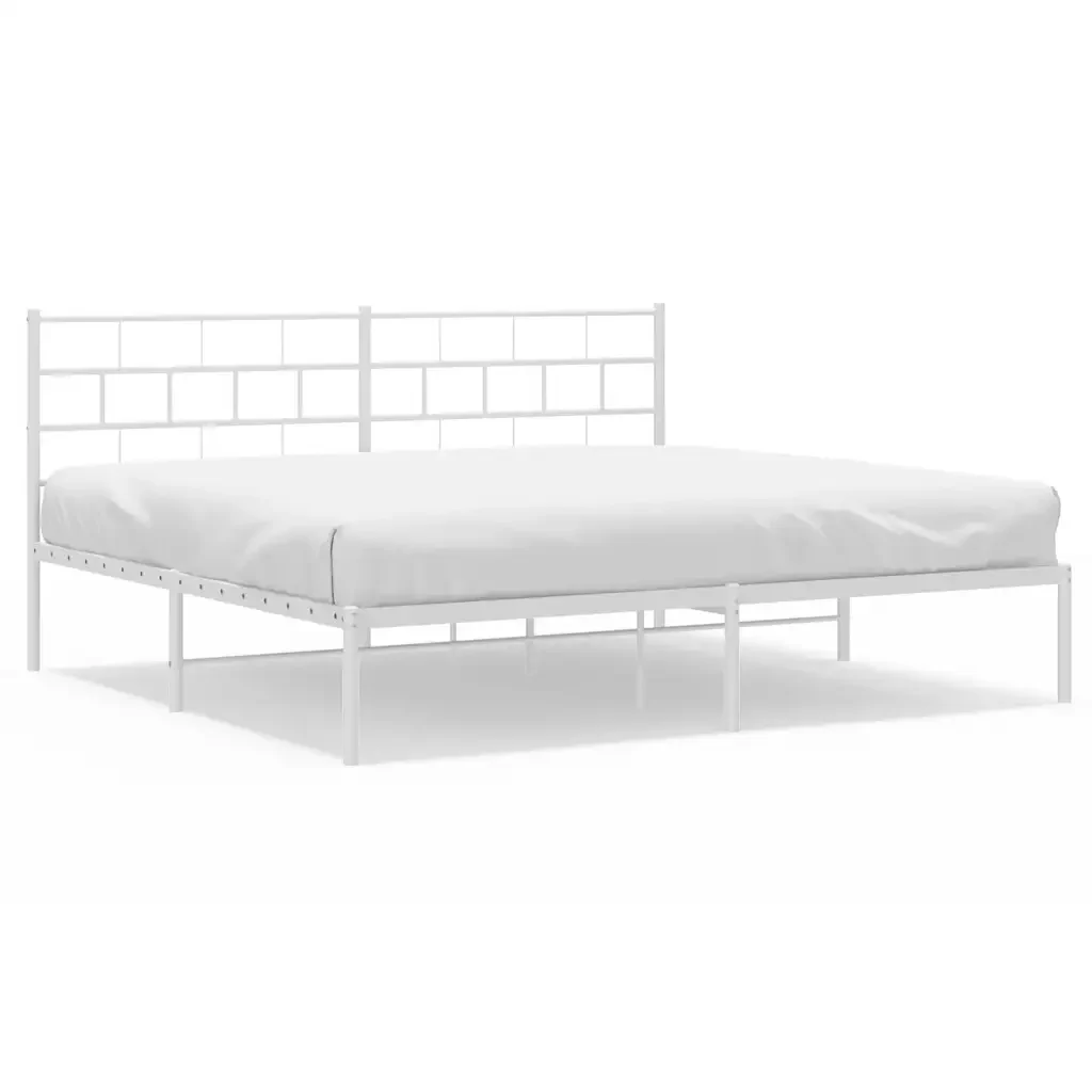 Letto matrimoniale | Letto per adulti | Giroletto con Testiera Metallo Bianco 193x203 cm