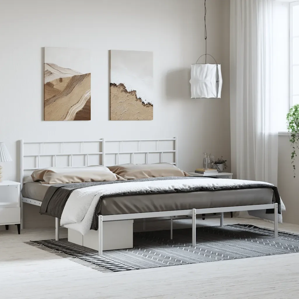 Letto matrimoniale | Letto per adulti | Giroletto con Testiera Metallo Bianco 193x203 cm - Image 2