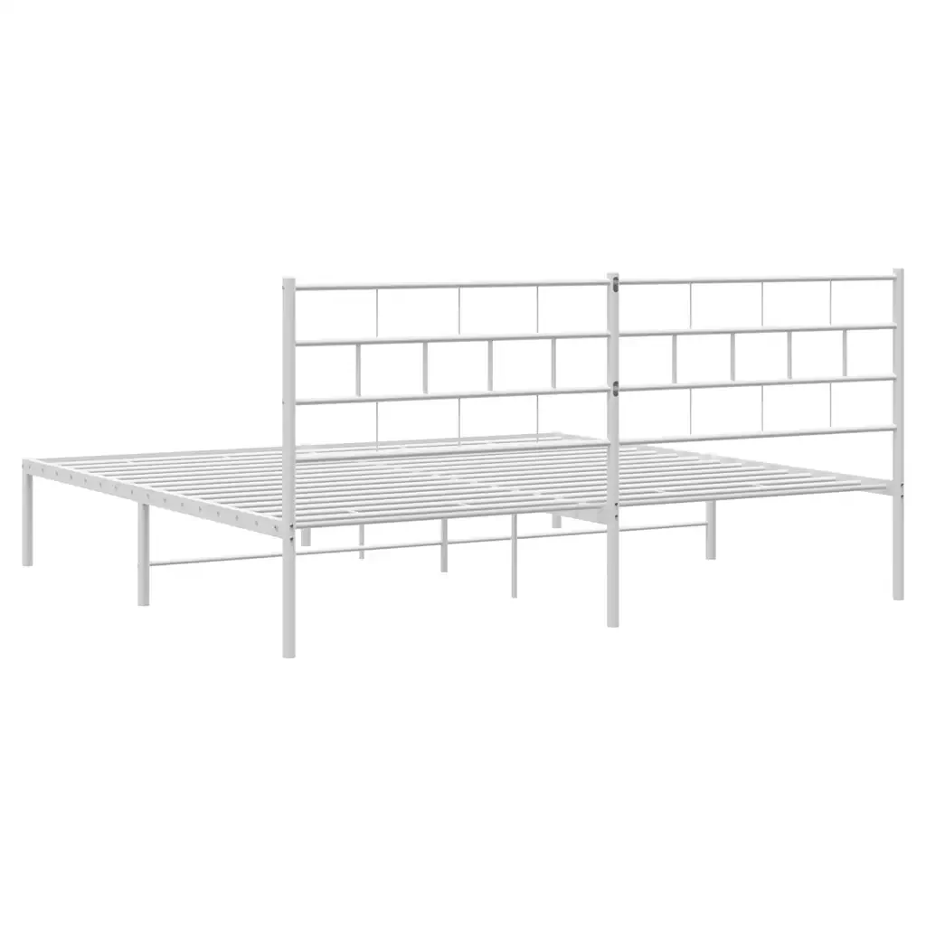 Letto matrimoniale | Letto per adulti | Giroletto con Testiera Metallo Bianco 193x203 cm - Image 8