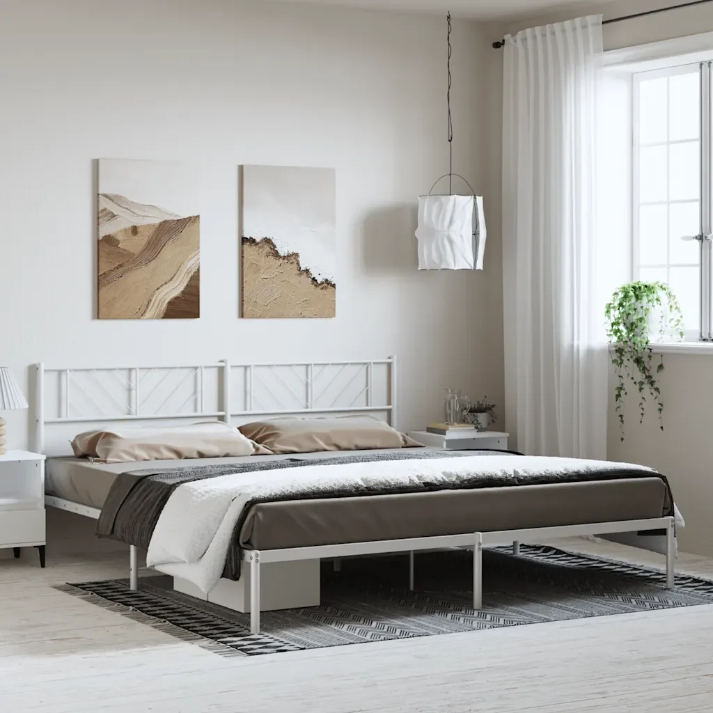 Letto matrimoniale | Letto per adulti | Giroletto con Testiera Metallo Bianco 193x203 cm - Image 4