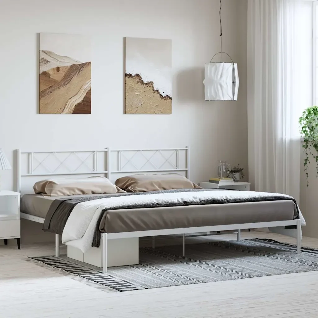 Letto matrimoniale | Letto per adulti | Giroletto con Testiera Metallo Bianco 193x203 cm - Image 2
