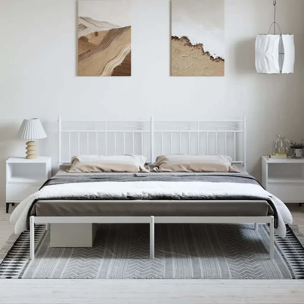 Letto matrimoniale | Letto per adulti | Giroletto con Testiera Metallo Bianco 193x203 cm - Image 4