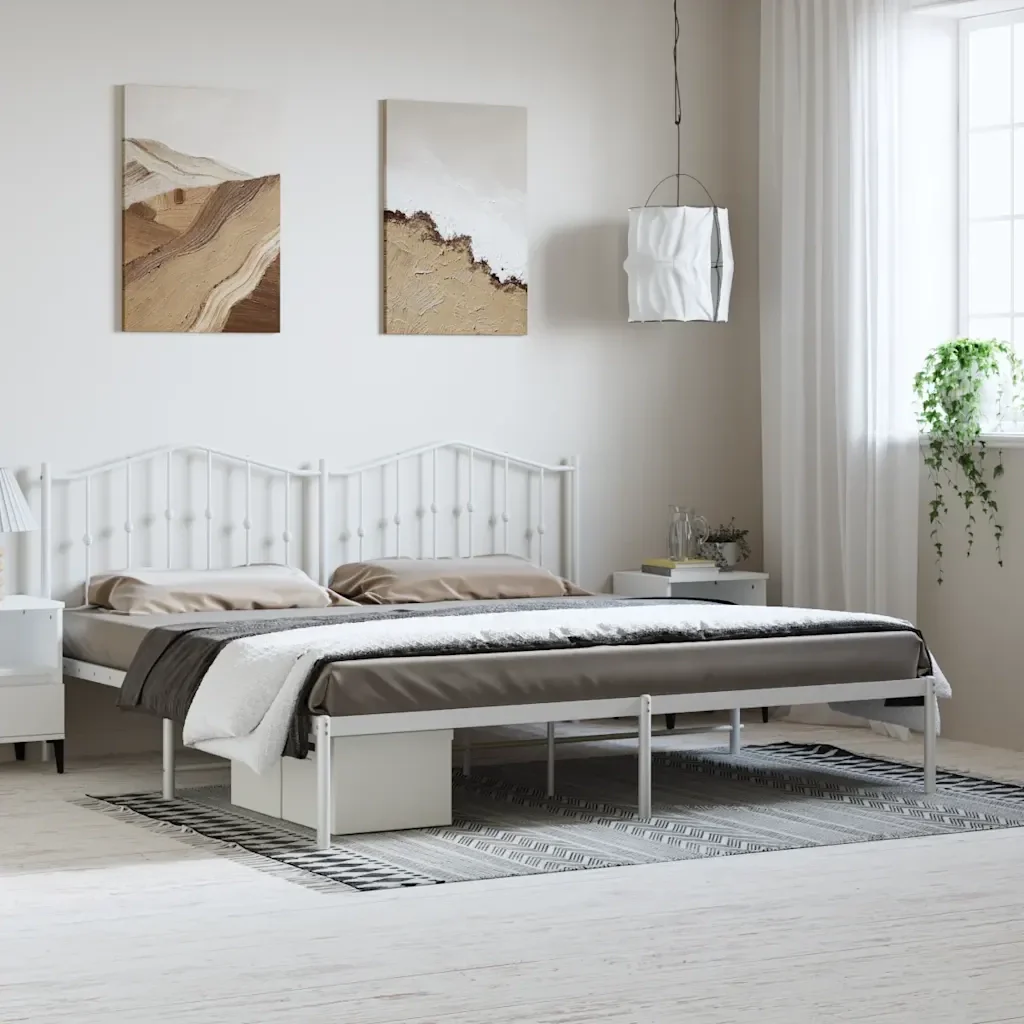 Letto matrimoniale | Letto per adulti | Giroletto con Testiera Metallo Bianco 193x203 cm - Image 2