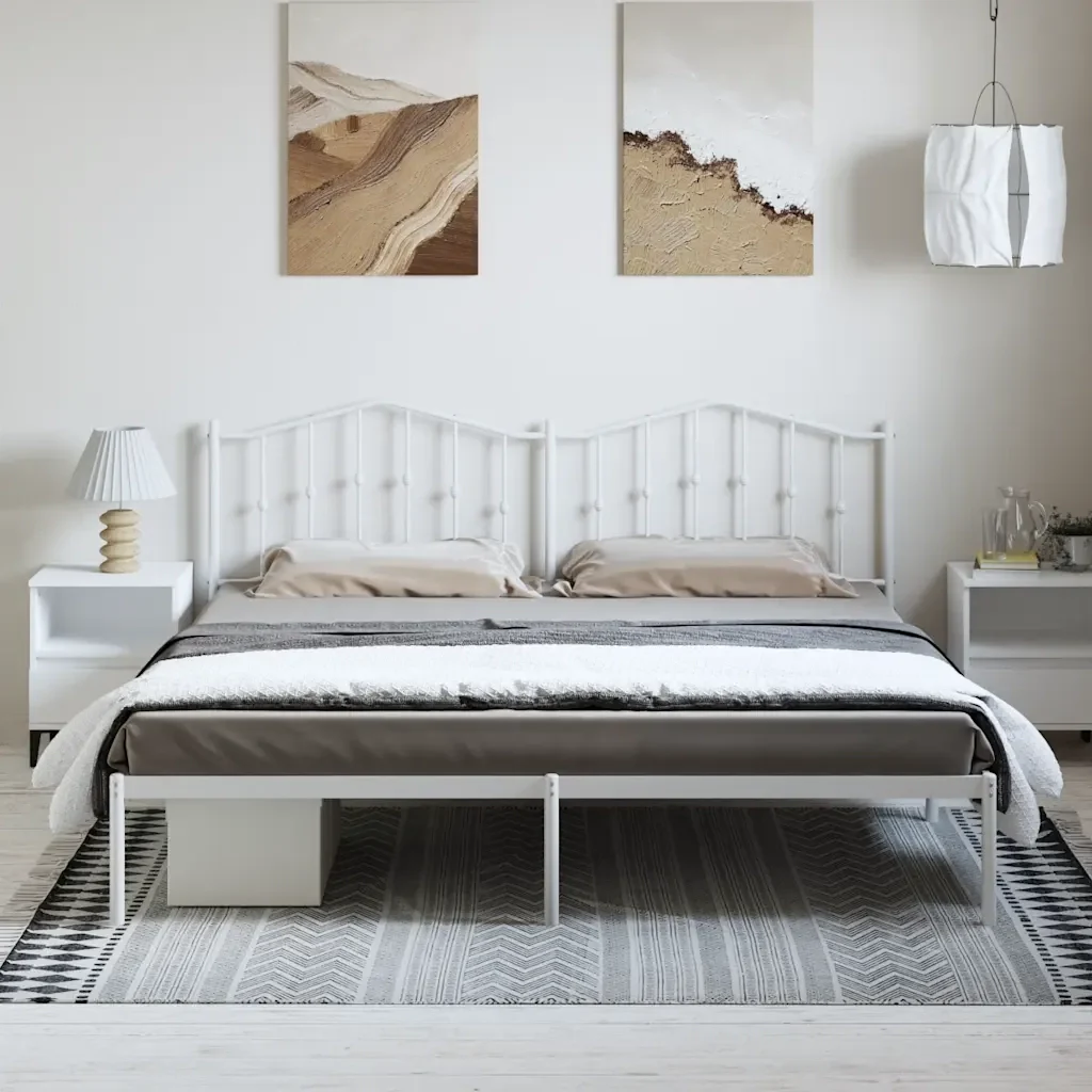 Letto matrimoniale | Letto per adulti | Giroletto con Testiera Metallo Bianco 193x203 cm - Image 3