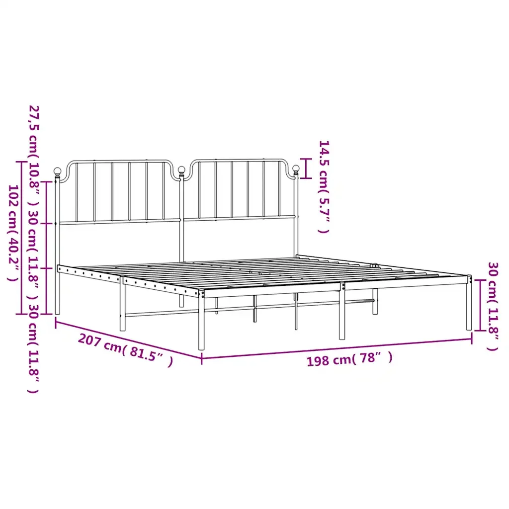 Letto matrimoniale | Letto per adulti | Giroletto con Testiera Metallo Bianco 193x203 cm - Image 10