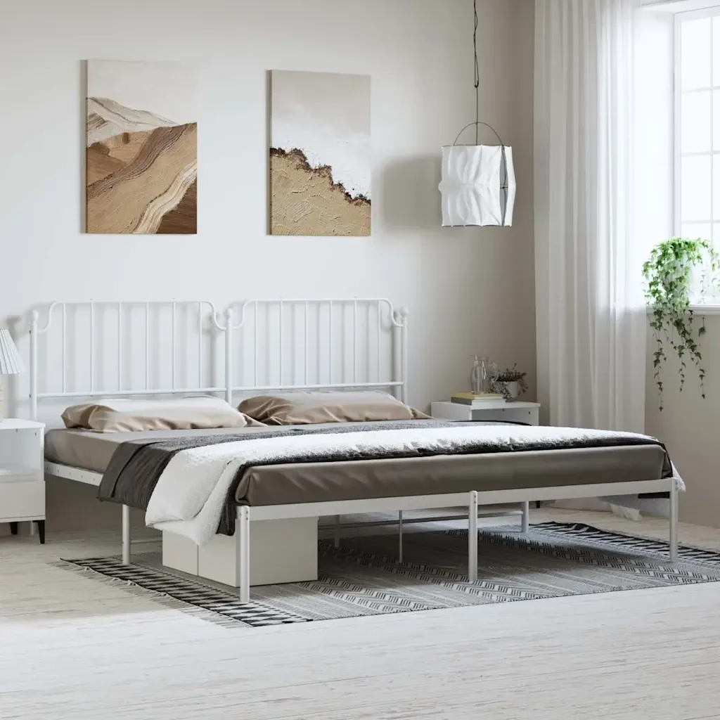 Letto matrimoniale | Letto per adulti | Giroletto con Testiera Metallo Bianco 193x203 cm - Image 2