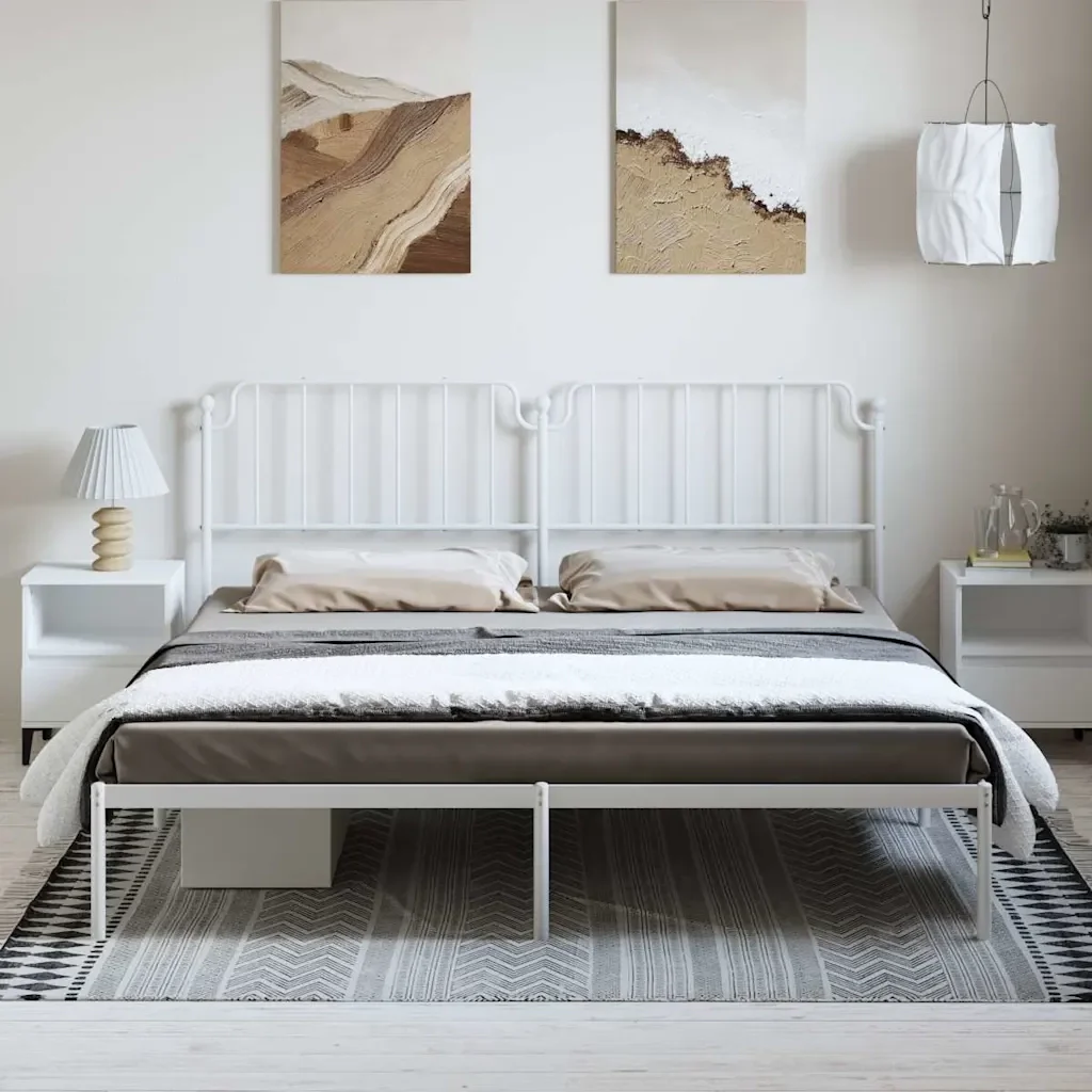 Letto matrimoniale | Letto per adulti | Giroletto con Testiera Metallo Bianco 193x203 cm - Image 3