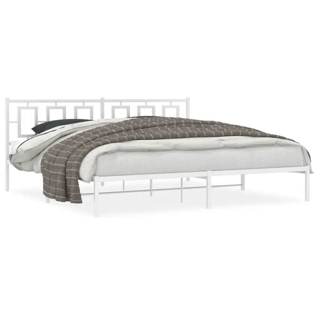 Letto matrimoniale | Letto per adulti | Giroletto con Testiera Metallo Bianco 193x203 cm