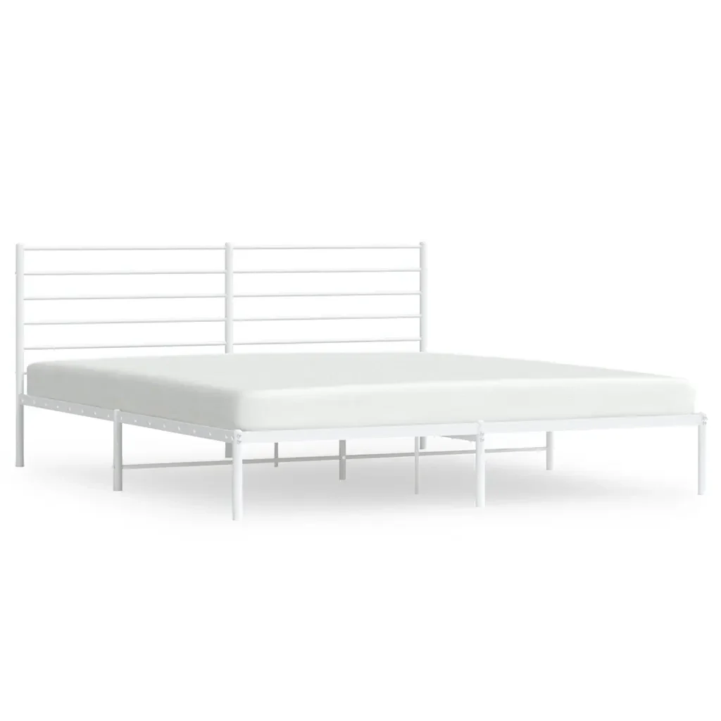 Letto matrimoniale | Letto per adulti | Giroletto con Testiera Metallo Bianco 193x203 cm