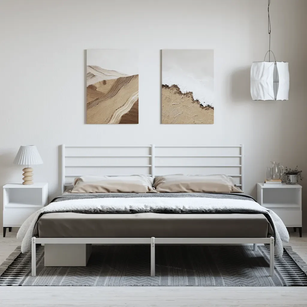 Letto matrimoniale | Letto per adulti | Giroletto con Testiera Metallo Bianco 193x203 cm - Image 3