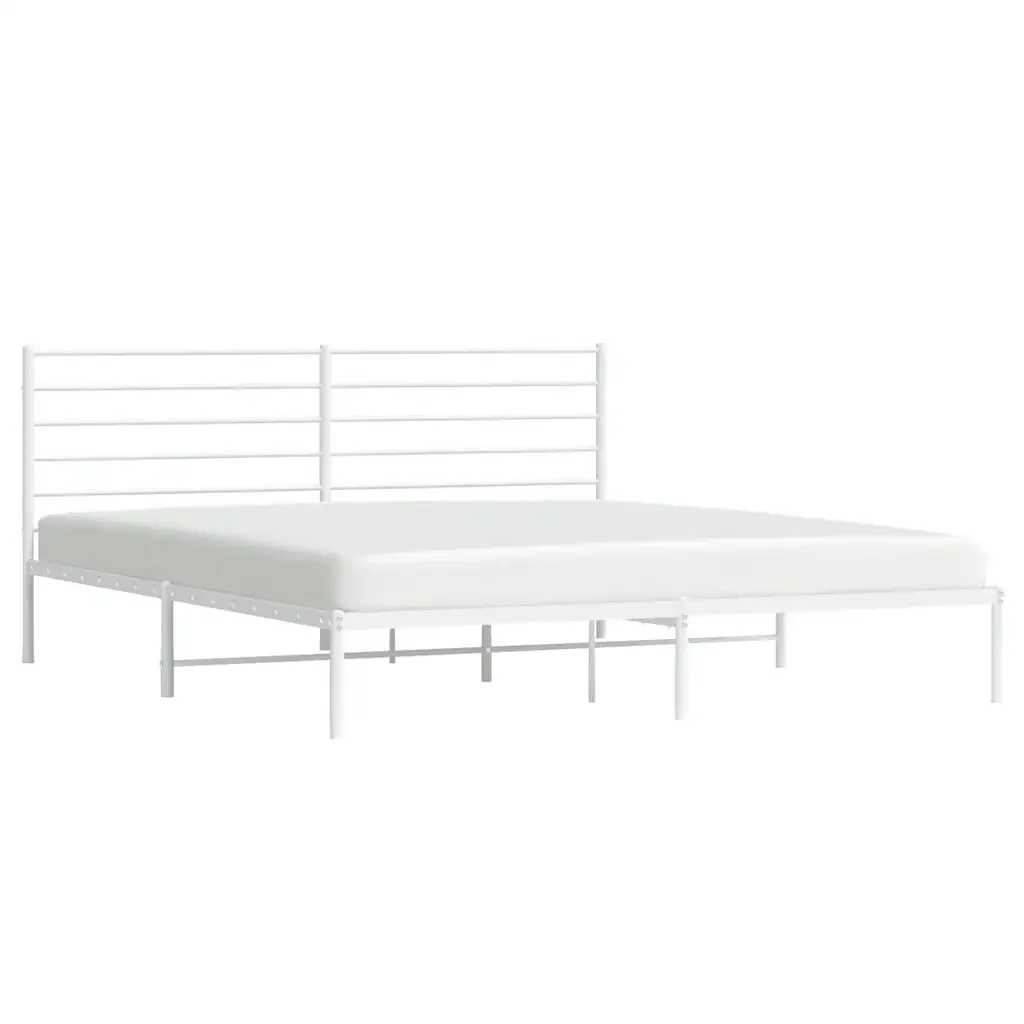 Letto matrimoniale | Letto per adulti | Giroletto con Testiera Metallo Bianco 193x203 cm - Image 5