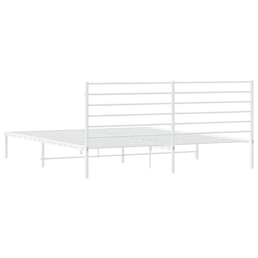Letto matrimoniale | Letto per adulti | Giroletto con Testiera Metallo Bianco 193x203 cm - Image 8