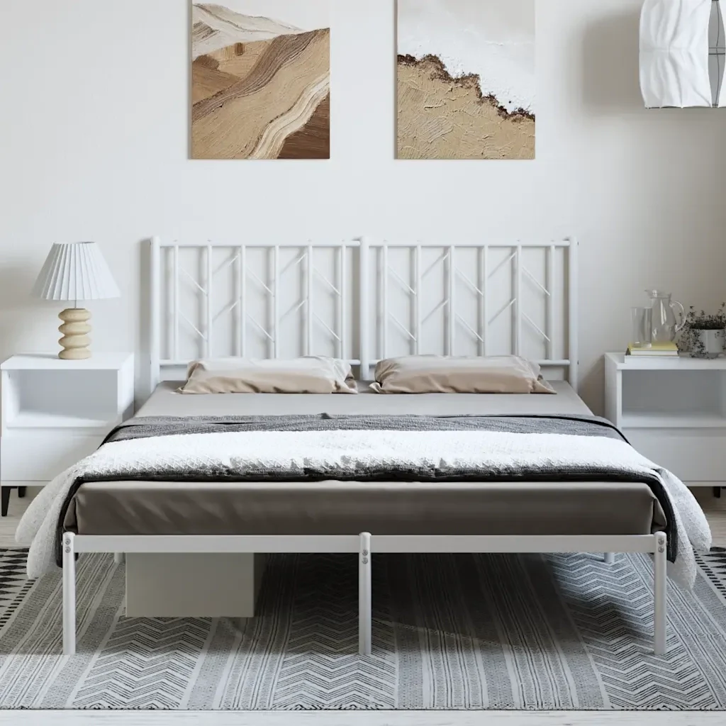 Letto matrimoniale | Letto per adulti | Giroletto con Testiera Metallo Bianco 193x203 cm - Image 3