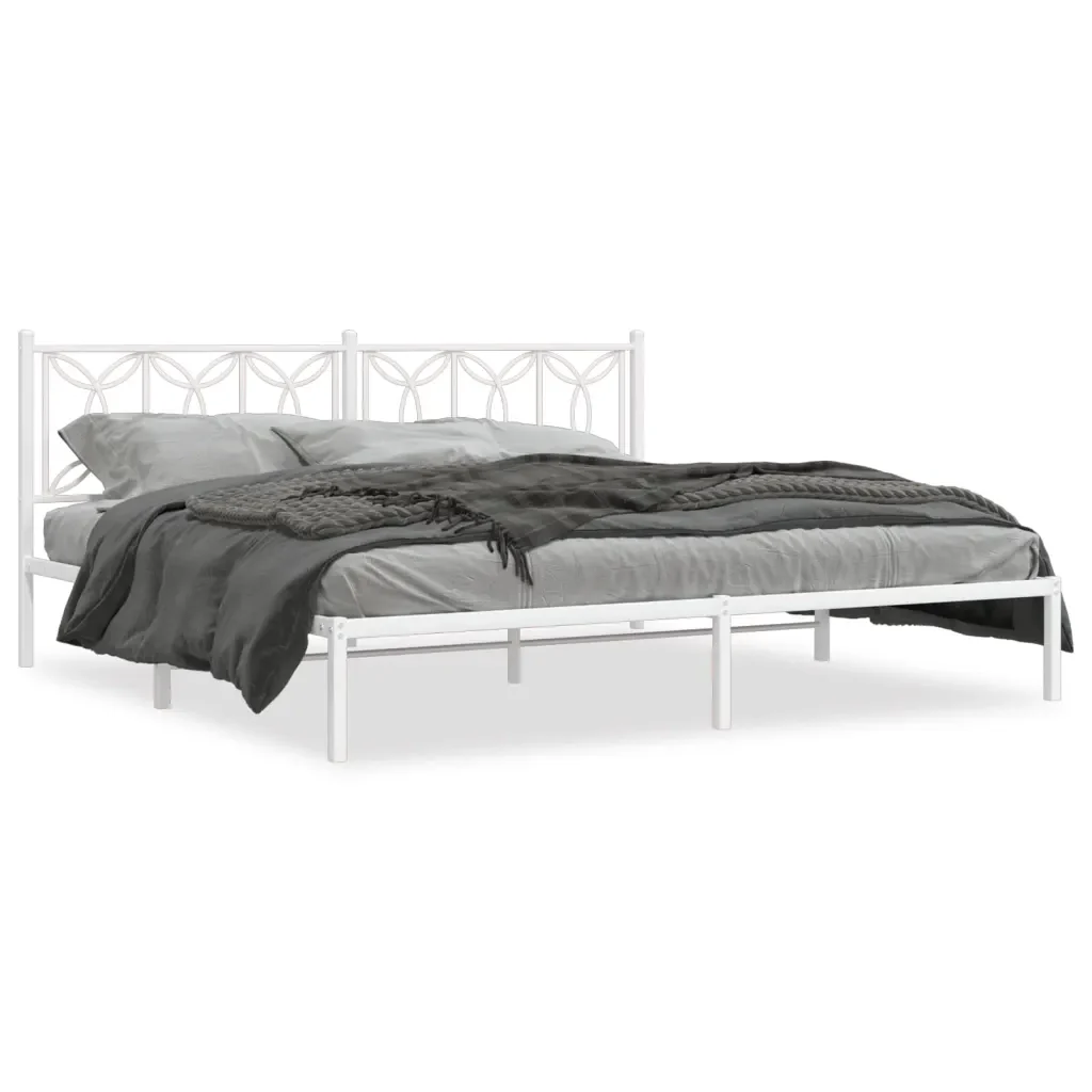 Letto matrimoniale | Letto per adulti | Giroletto con Testiera Metallo Bianco 193x203 cm