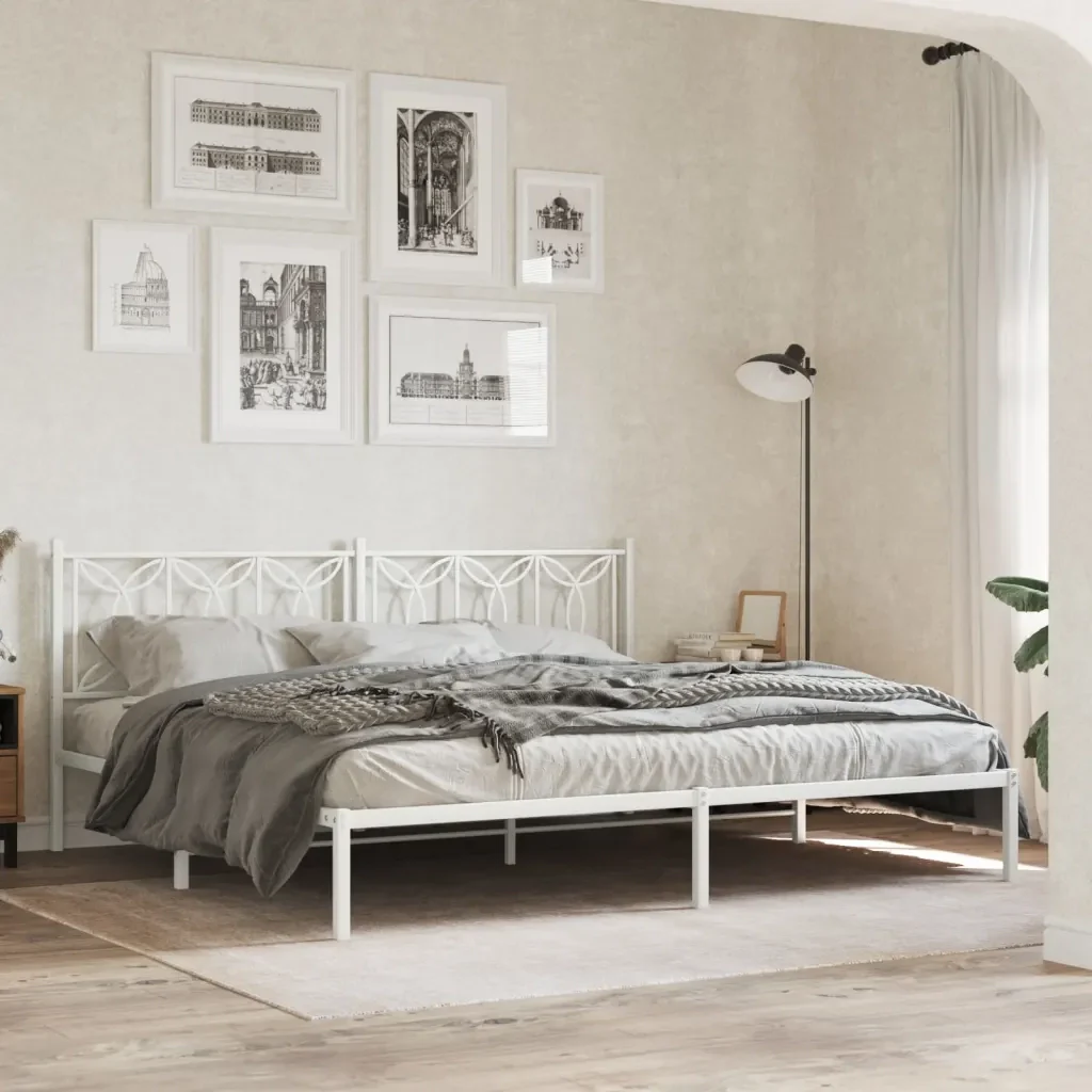 Letto matrimoniale | Letto per adulti | Giroletto con Testiera Metallo Bianco 193x203 cm - Image 2