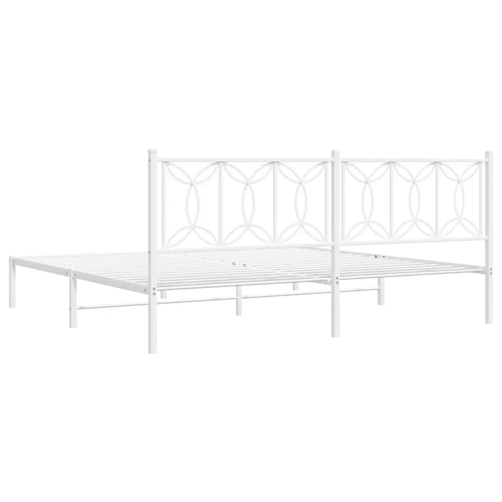 Letto matrimoniale | Letto per adulti | Giroletto con Testiera Metallo Bianco 193x203 cm - Image 6