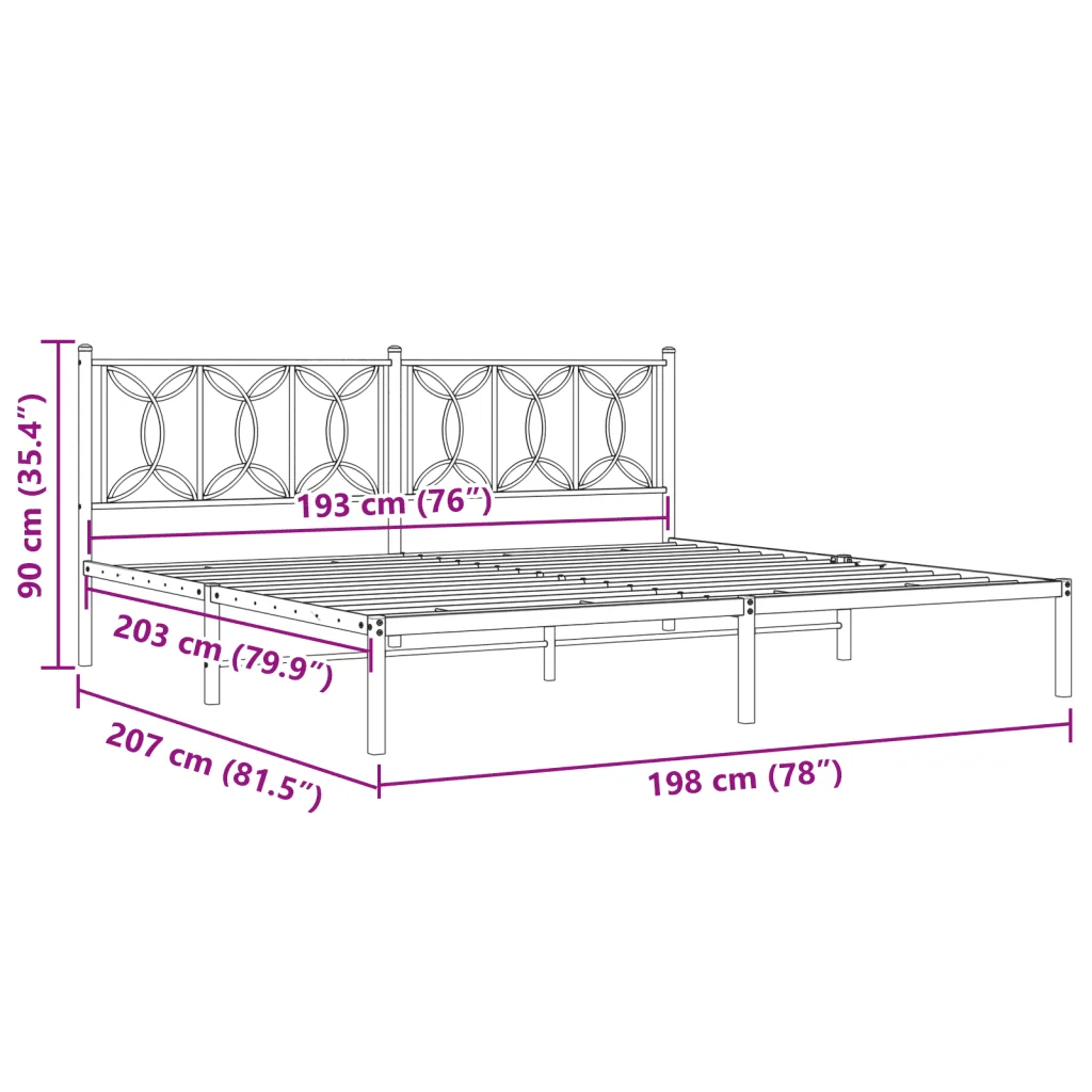 Letto matrimoniale | Letto per adulti | Giroletto con Testiera Metallo Bianco 193x203 cm - Image 8