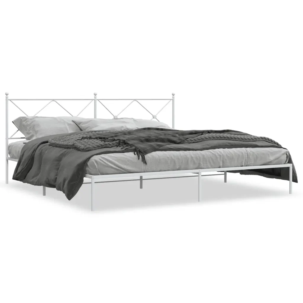 Letto matrimoniale | Letto per adulti | Giroletto con Testiera Metallo Bianco 193x203 cm