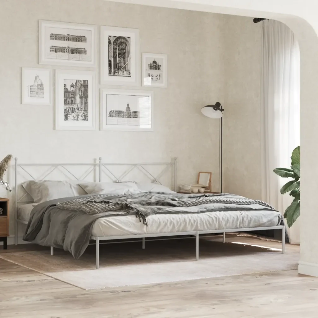 Letto matrimoniale | Letto per adulti | Giroletto con Testiera Metallo Bianco 193x203 cm - Image 2