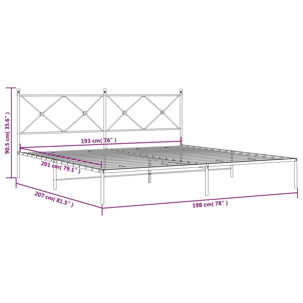 Letto matrimoniale | Letto per adulti | Giroletto con Testiera Metallo Bianco 193x203 cm - Image 8