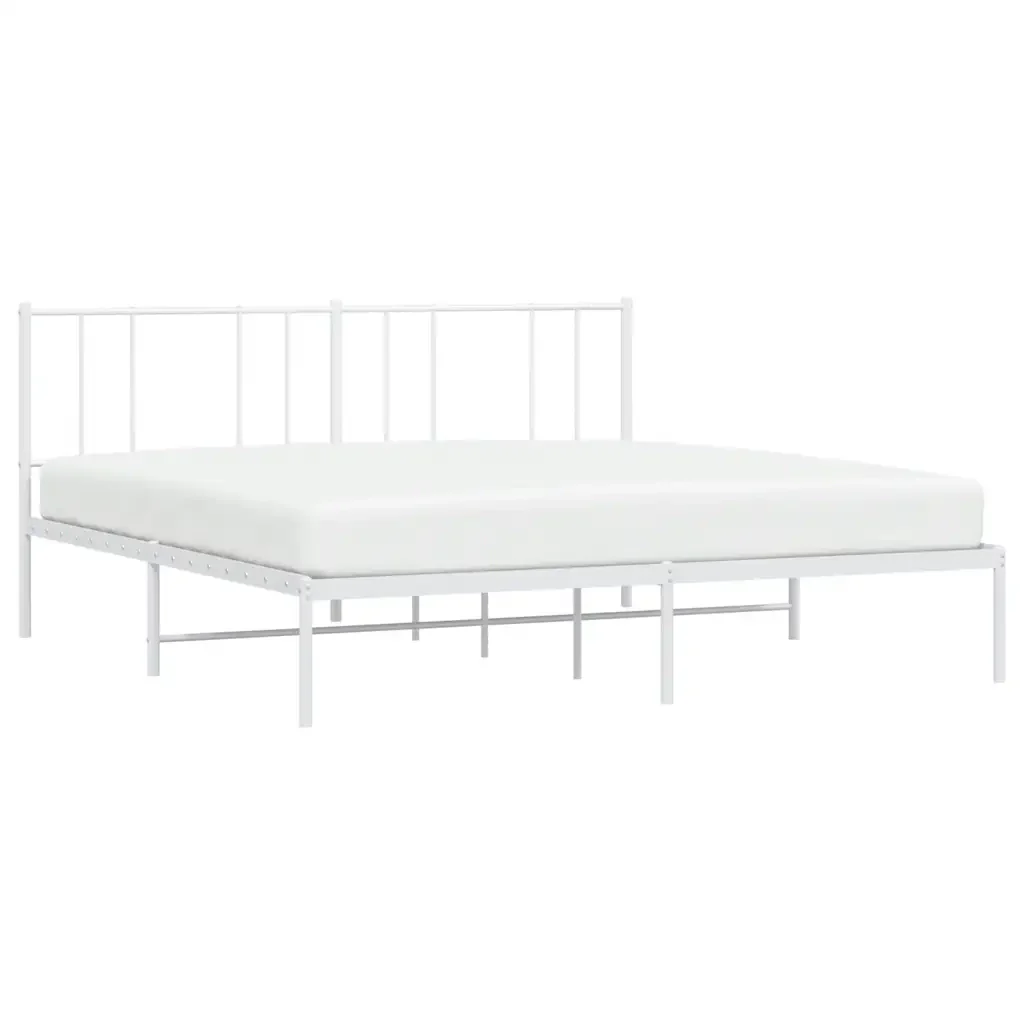 Letto matrimoniale | Letto per adulti | Giroletto con Testiera Metallo Bianco 193x203 cm - Image 5