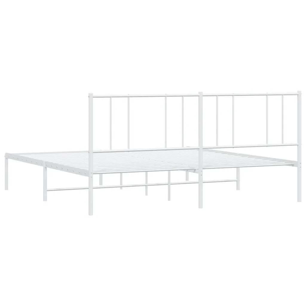 Letto matrimoniale | Letto per adulti | Giroletto con Testiera Metallo Bianco 193x203 cm - Image 8