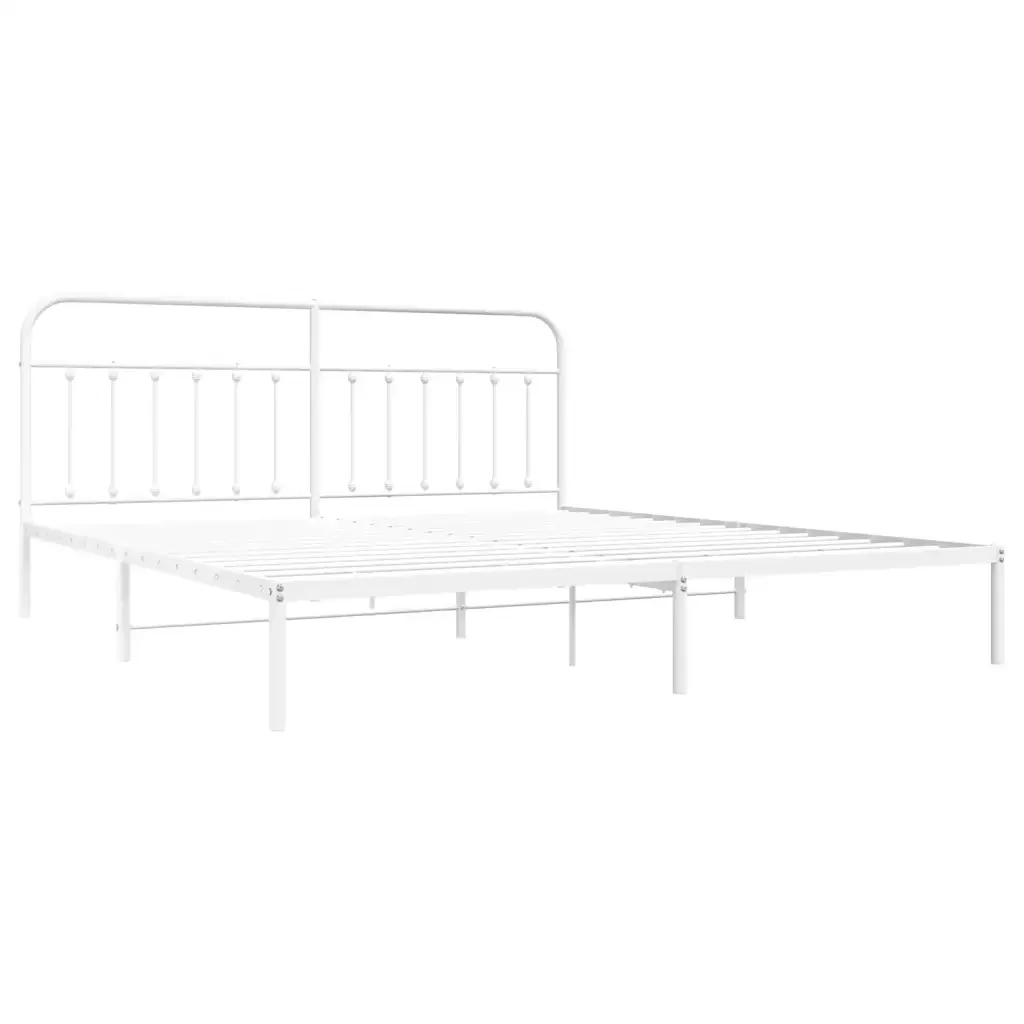 Letto matrimoniale | Letto per adulti | Giroletto con Testiera Metallo Bianco 193x203 cm - Image 3