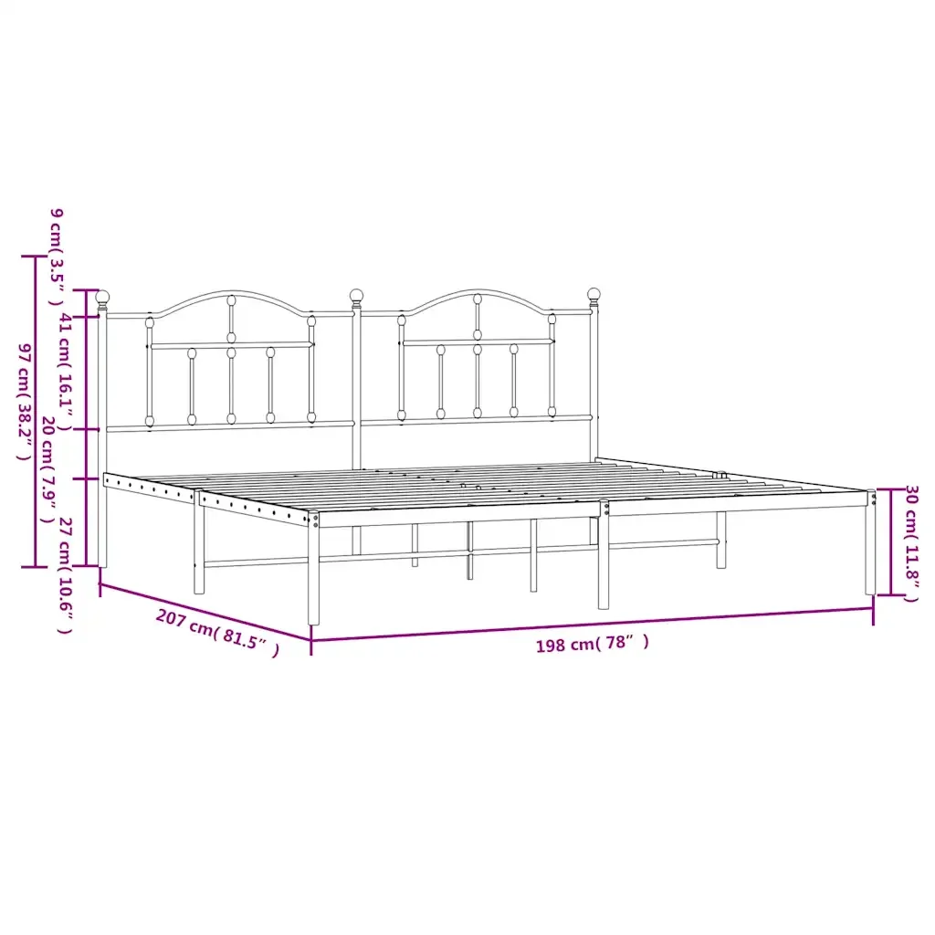 Letto matrimoniale | Letto per adulti | Giroletto con Testiera Metallo Bianco 193x203 cm - Image 10