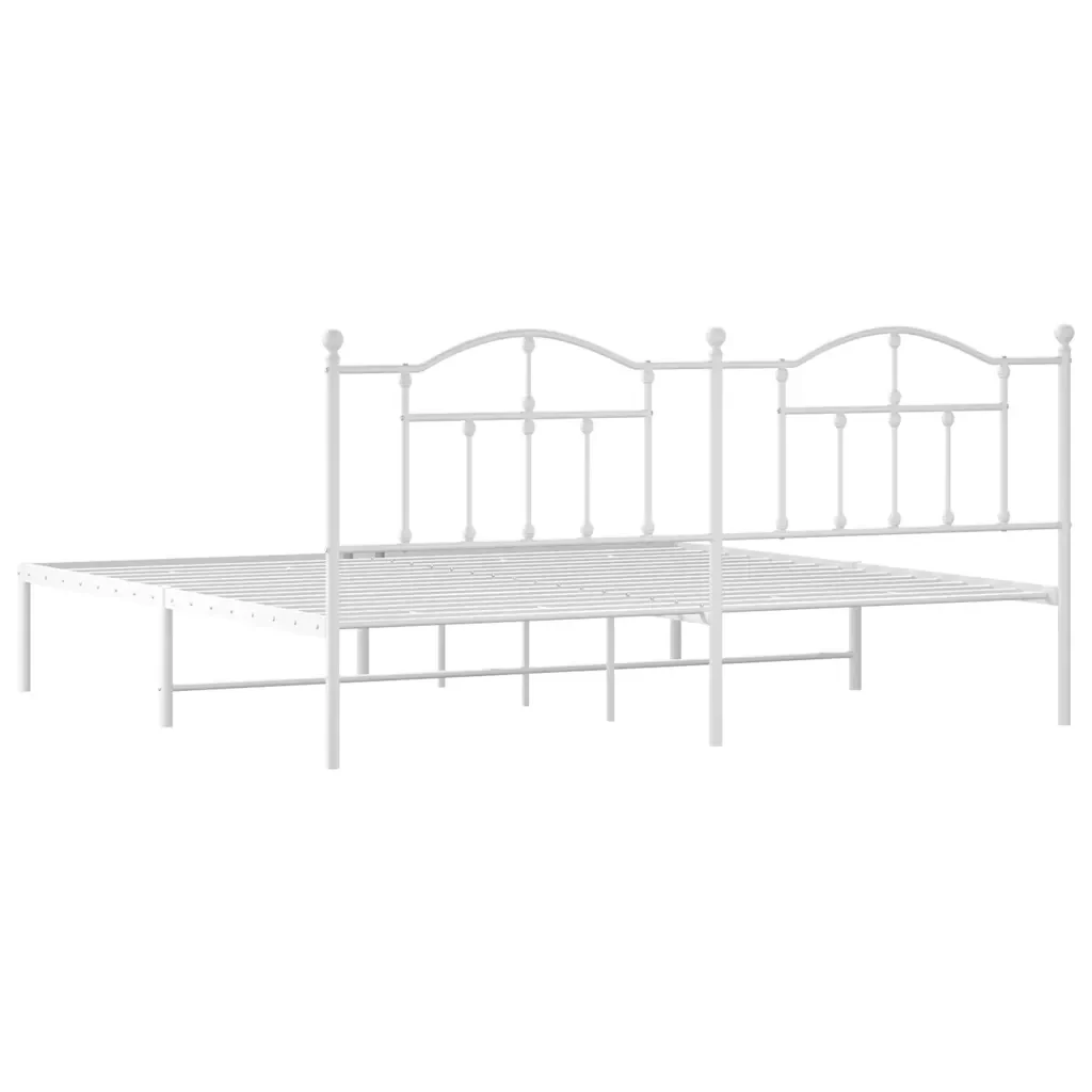 Letto matrimoniale | Letto per adulti | Giroletto con Testiera Metallo Bianco 193x203 cm - Image 8