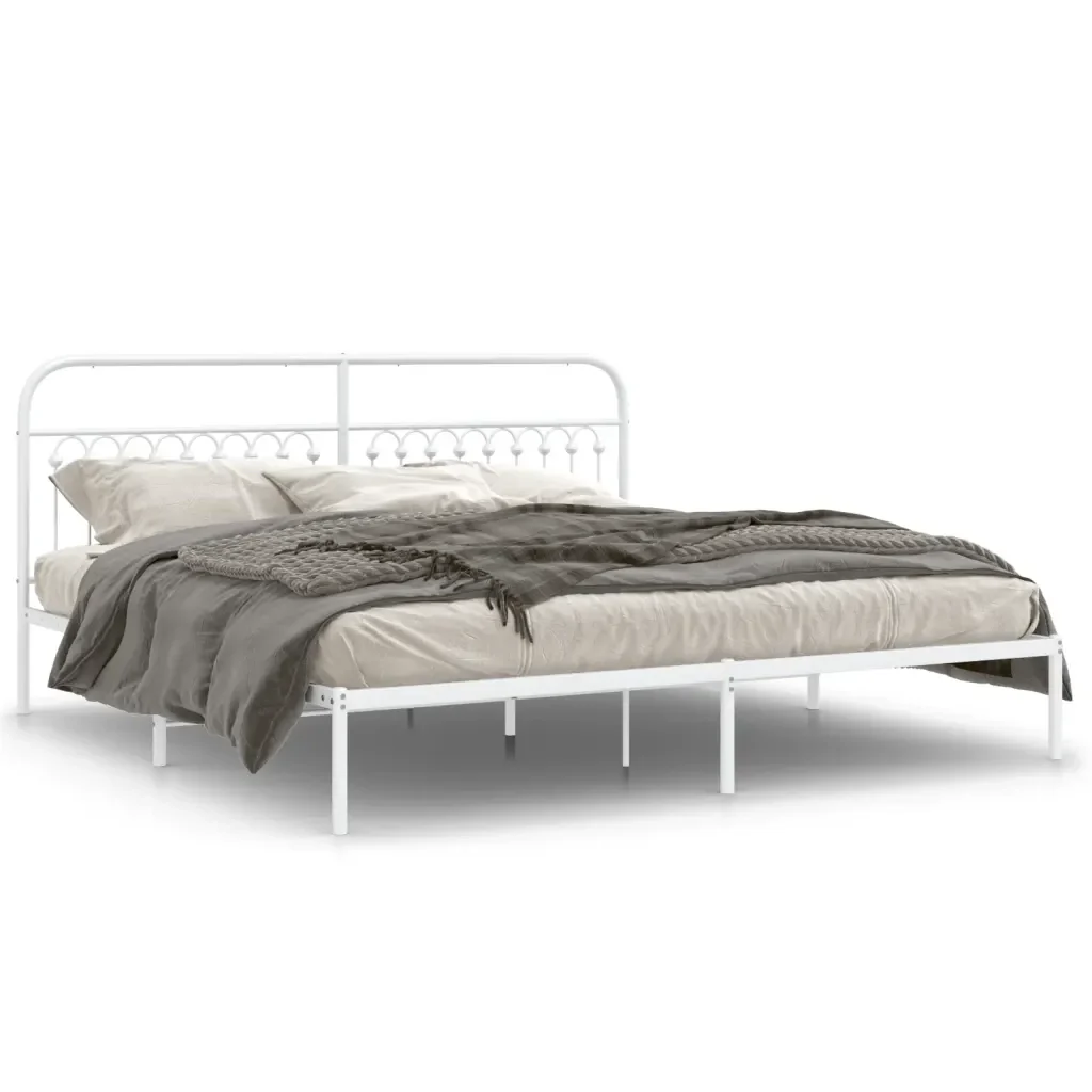 Letto matrimoniale | Letto per adulti | Giroletto con Testiera Metallo Bianco 193x203 cm