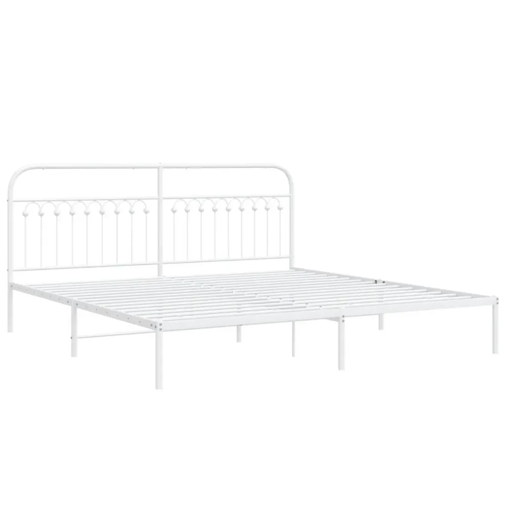 Letto matrimoniale | Letto per adulti | Giroletto con Testiera Metallo Bianco 193x203 cm - Image 4