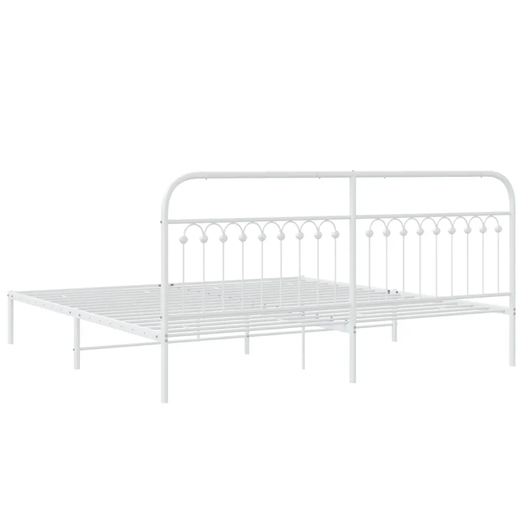Letto matrimoniale | Letto per adulti | Giroletto con Testiera Metallo Bianco 193x203 cm - Image 6