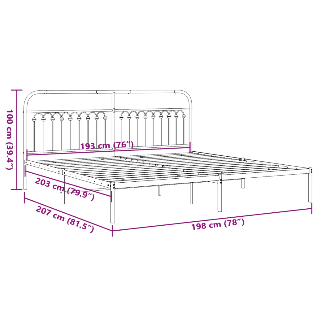 Letto matrimoniale | Letto per adulti | Giroletto con Testiera Metallo Bianco 193x203 cm - Image 8
