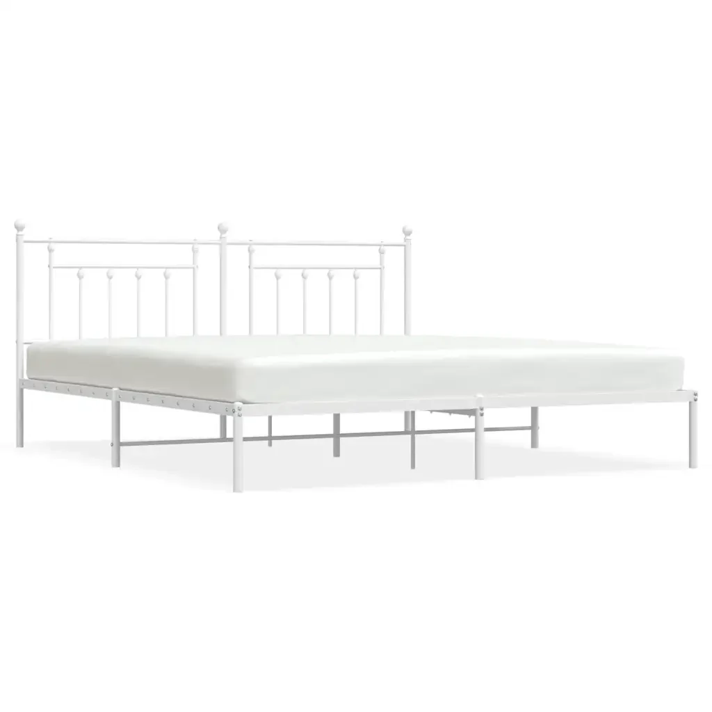 Letto matrimoniale | Letto per adulti | Giroletto con Testiera Metallo Bianco 193x203 cm