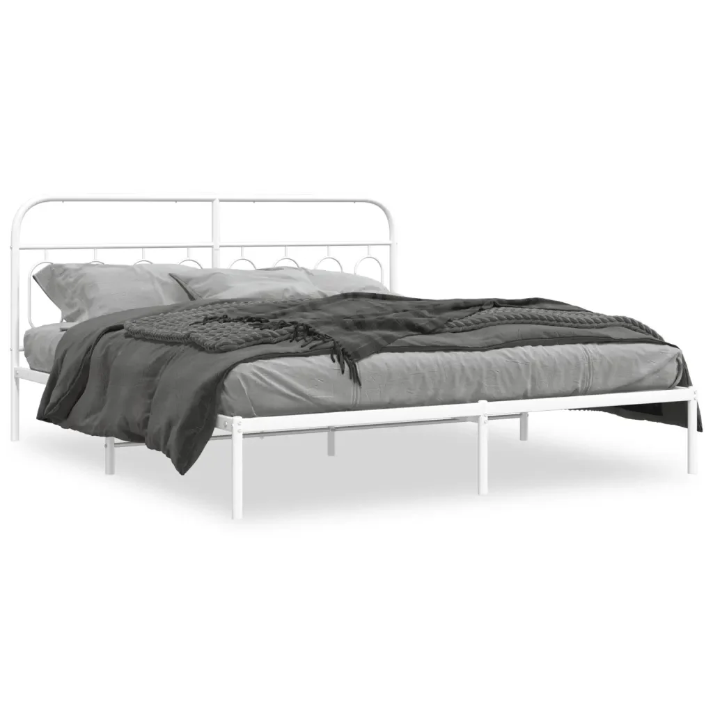 Letto matrimoniale | Letto per adulti | Giroletto con Testiera Metallo Bianco 193x203 cm