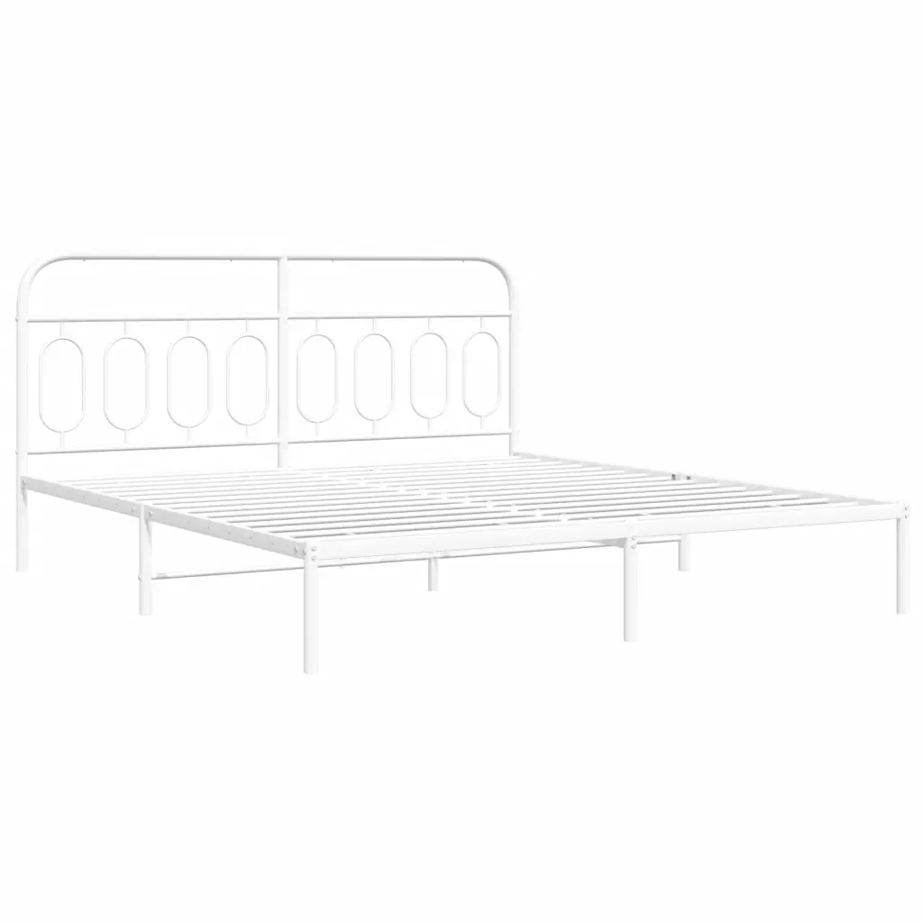 Letto matrimoniale | Letto per adulti | Giroletto con Testiera Metallo Bianco 193x203 cm - Image 3