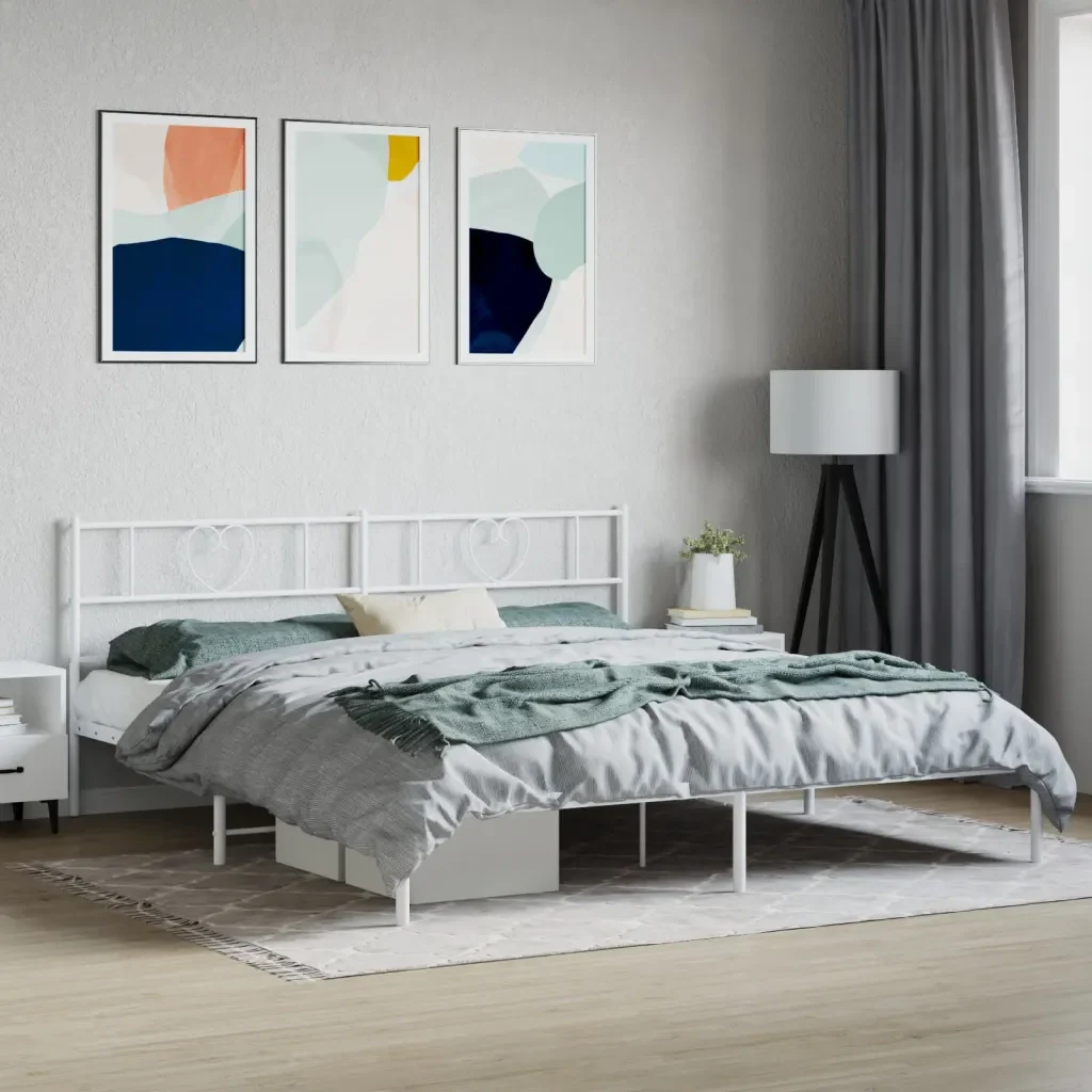 Letto matrimoniale | Letto per adulti | Giroletto con Testiera Metallo Bianco 200x200 cm - Image 2