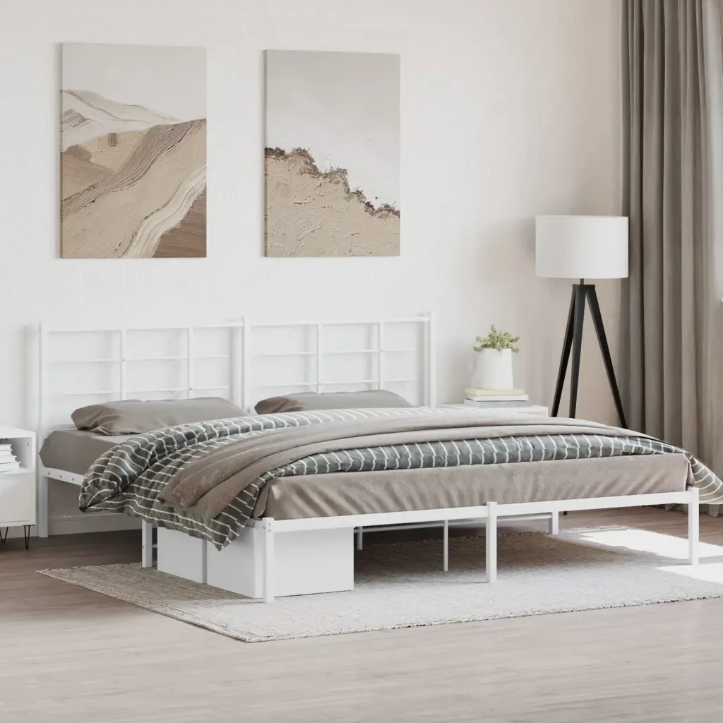 Letto matrimoniale | Letto per adulti | Giroletto con Testiera Metallo Bianco 200x200 cm - Image 2