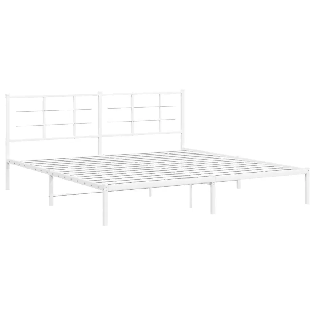 Letto matrimoniale | Letto per adulti | Giroletto con Testiera Metallo Bianco 200x200 cm - Image 3
