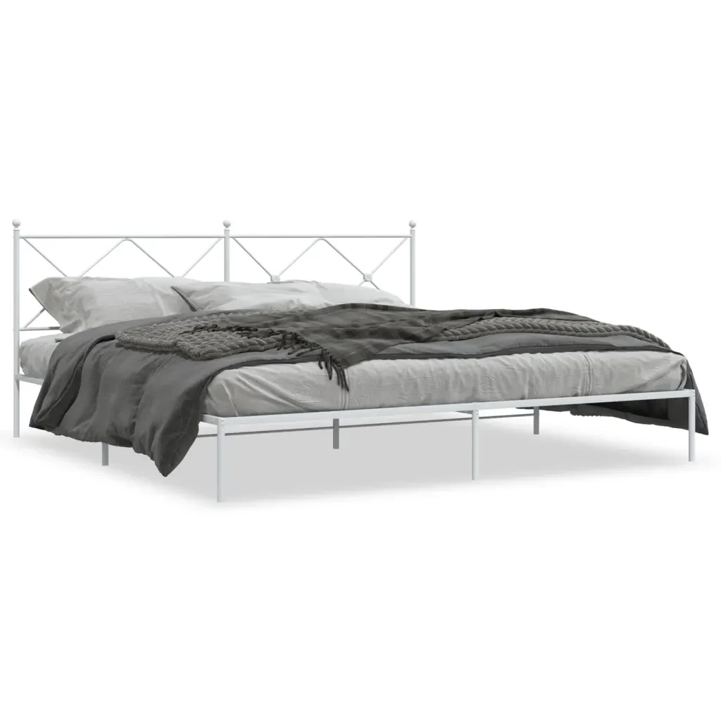 Letto matrimoniale | Letto per adulti | Giroletto con Testiera Metallo Bianco 200x200 cm