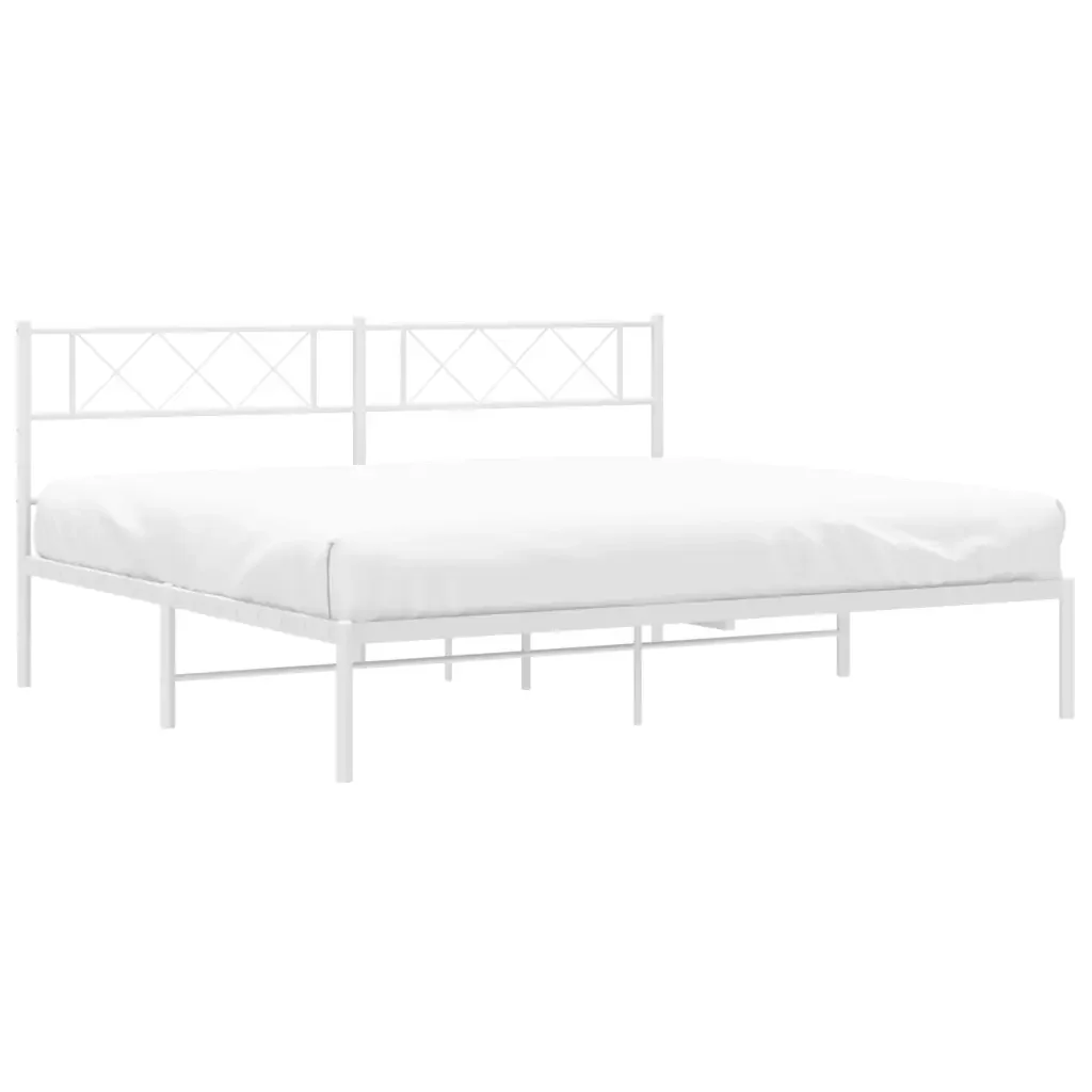 Letto matrimoniale | Letto per adulti | Giroletto con Testiera Metallo Bianco 200x200 cm - Image 4