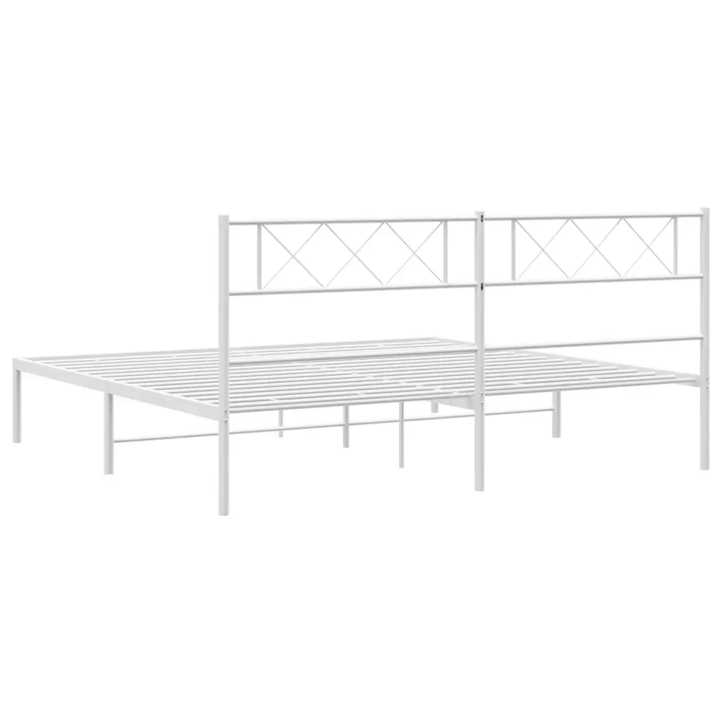 Letto matrimoniale | Letto per adulti | Giroletto con Testiera Metallo Bianco 200x200 cm - Image 7