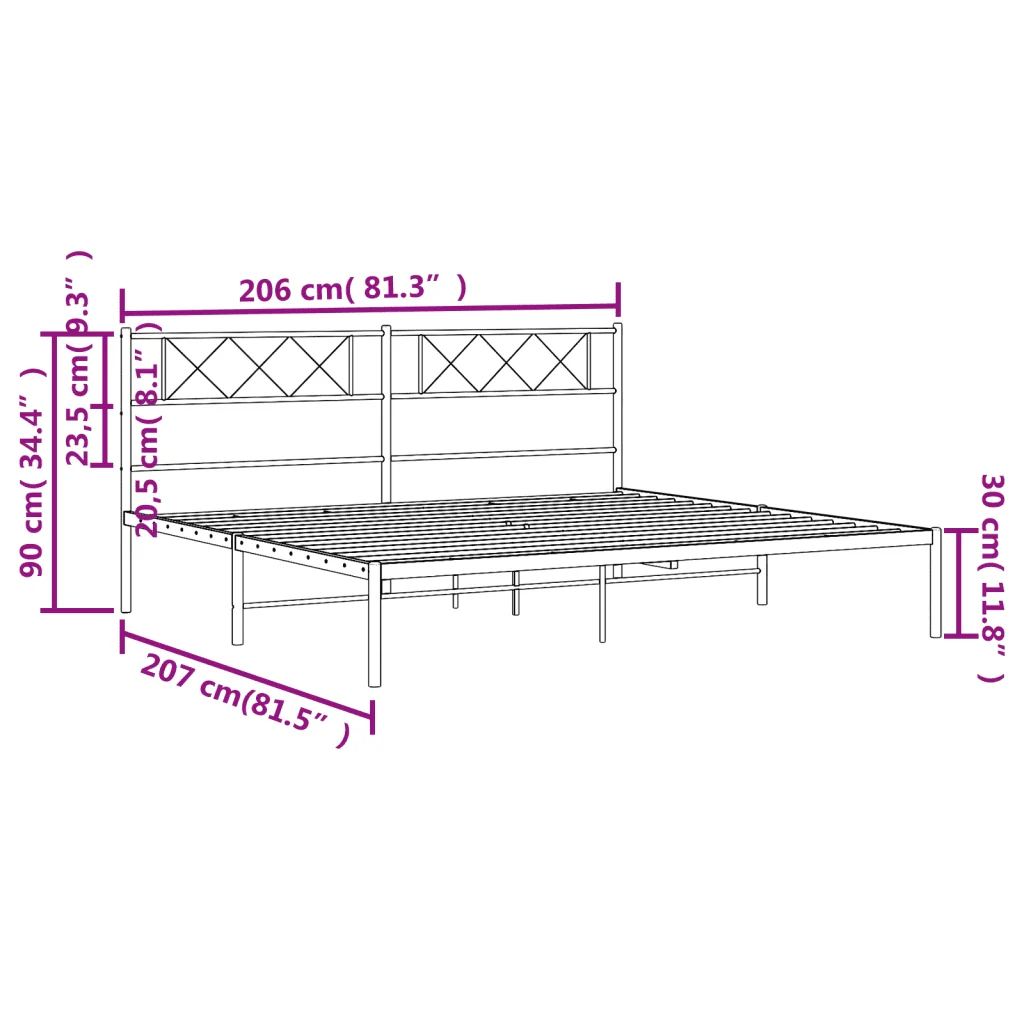 Letto matrimoniale | Letto per adulti | Giroletto con Testiera Metallo Bianco 200x200 cm - Image 9