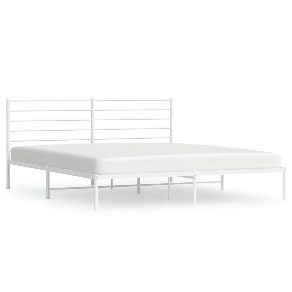 Letto matrimoniale | Letto per adulti | Giroletto con Testiera Metallo Bianco 200x200 cm