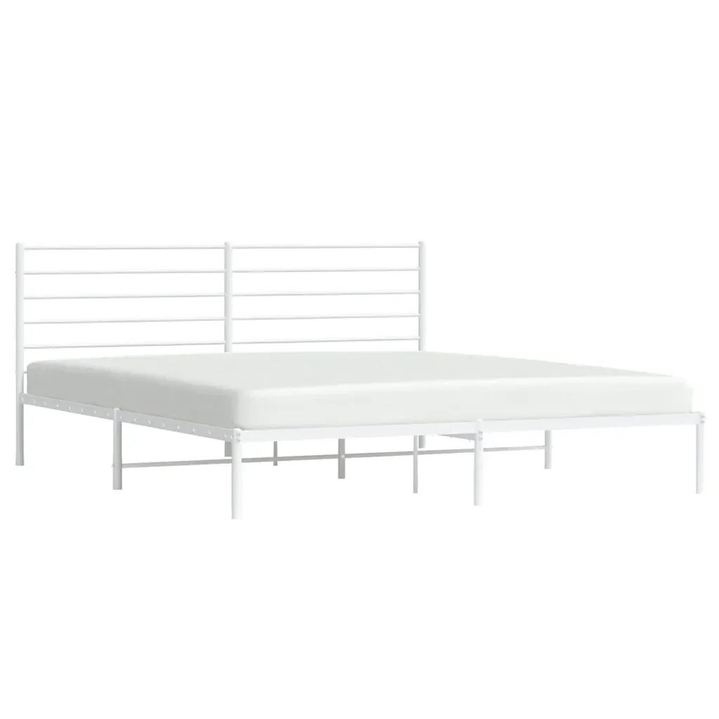 Letto matrimoniale | Letto per adulti | Giroletto con Testiera Metallo Bianco 200x200 cm - Image 5