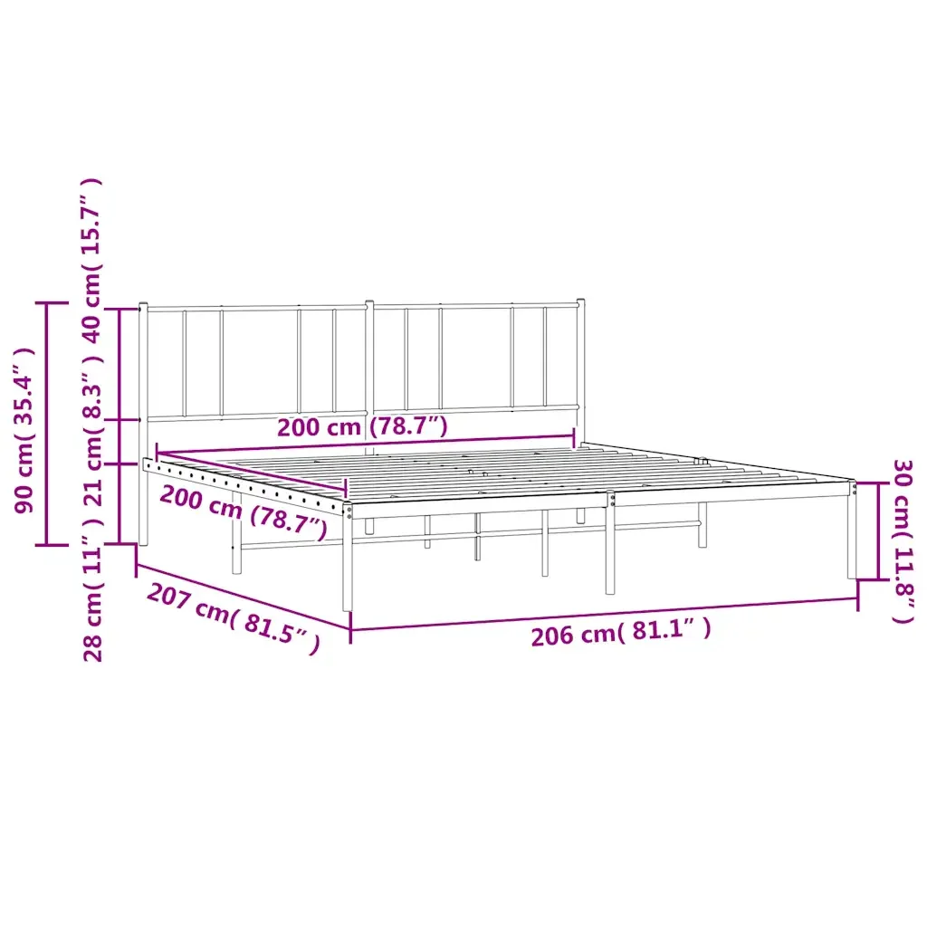 Letto matrimoniale | Letto per adulti | Giroletto con Testiera Metallo Bianco 200x200 cm - Image 10