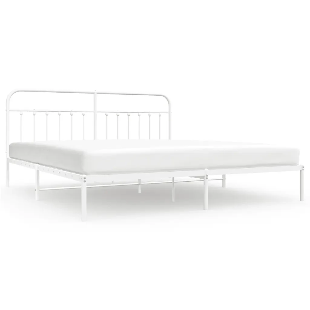 Letto matrimoniale | Letto per adulti | Giroletto con Testiera Metallo Bianco 200x200 cm
