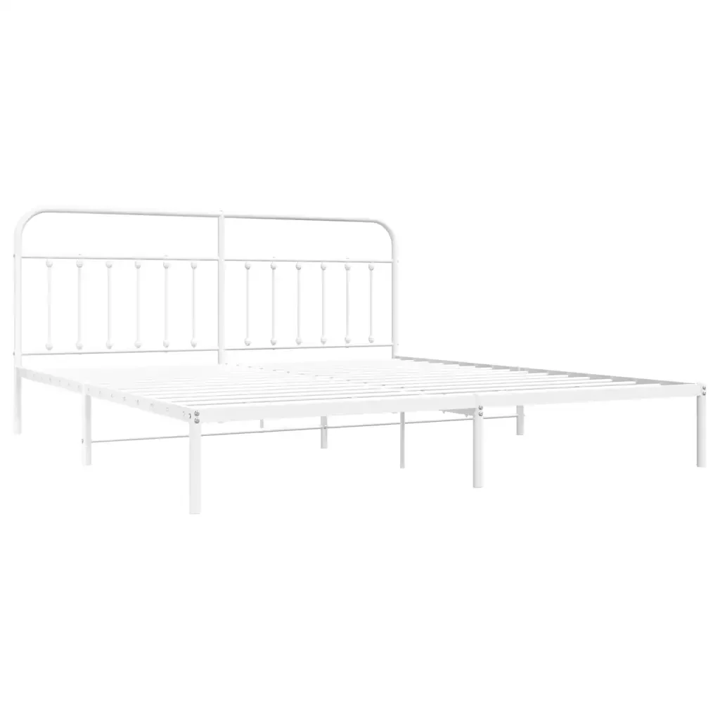 Letto matrimoniale | Letto per adulti | Giroletto con Testiera Metallo Bianco 200x200 cm - Image 4