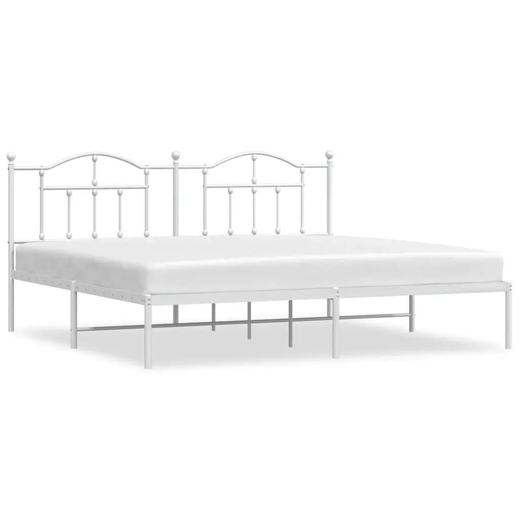 Letto matrimoniale | Letto per adulti | Giroletto con Testiera Metallo Bianco 200x200 cm