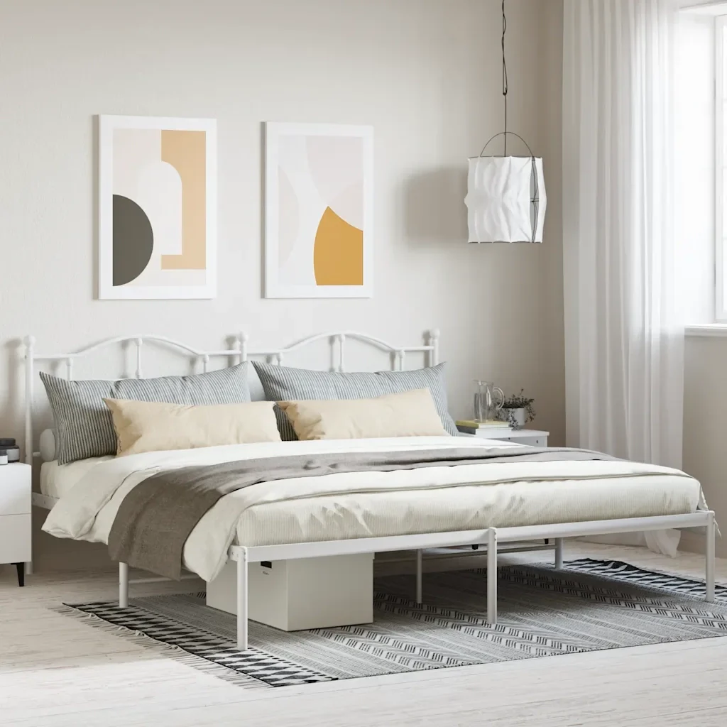 Letto matrimoniale | Letto per adulti | Giroletto con Testiera Metallo Bianco 200x200 cm - Image 2